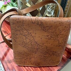 Patricia Nash Tan Leather Messenger Bag with Map Print